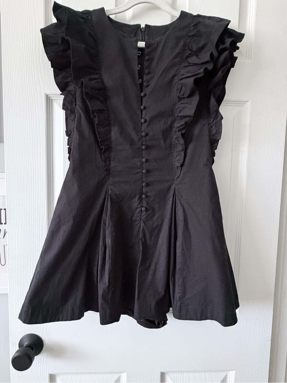 Anthropologie Women’s Black Ruffle Button-Back ROMPER